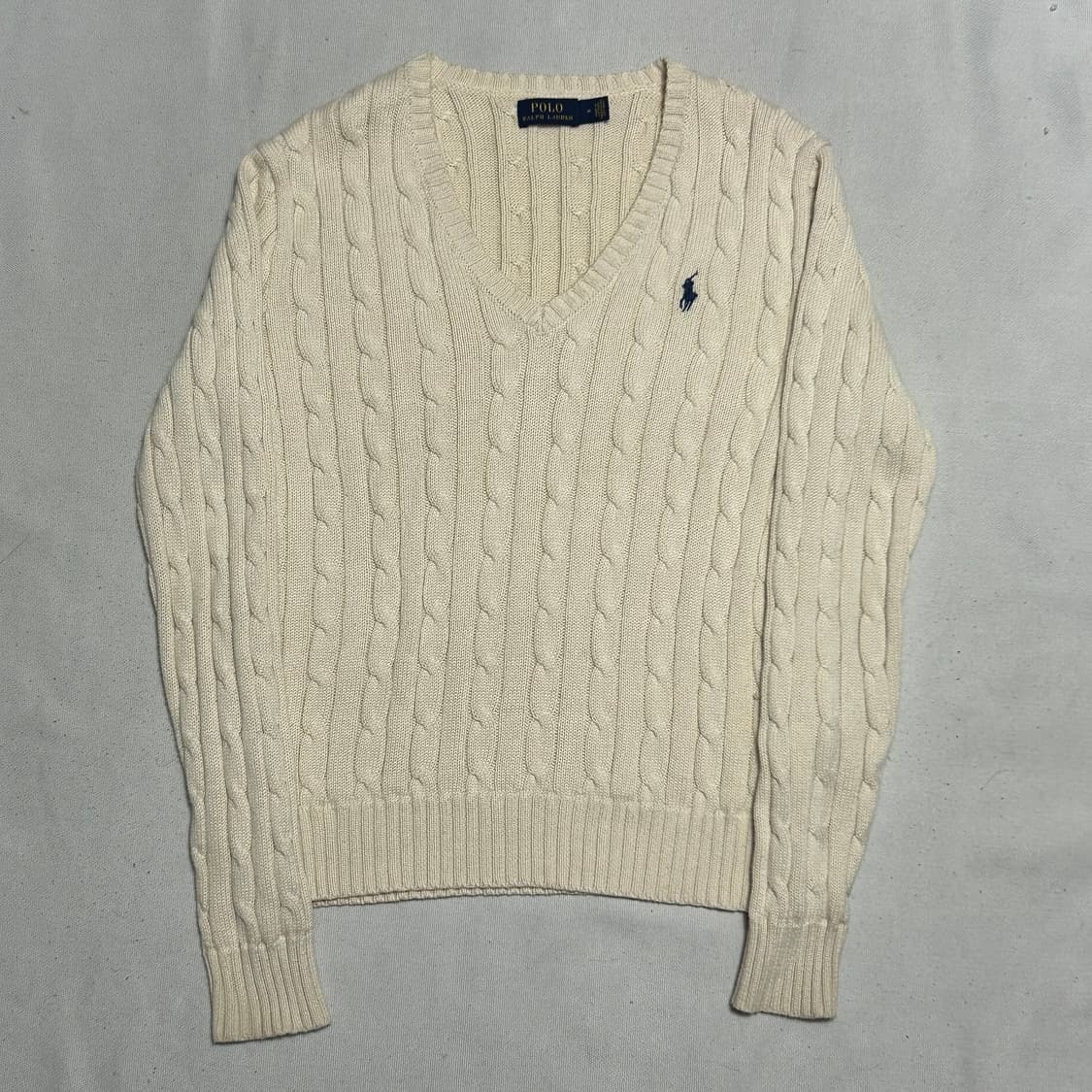 M 폴로랄프로렌 여성용 아이보리 케이블 브이넥 니트 상품이미지2