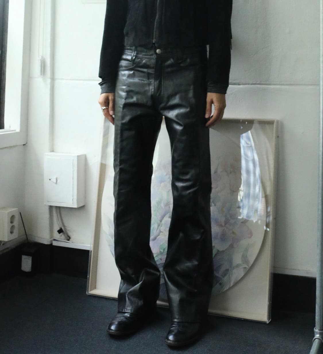 2000s 아비렉스 레더 부츠컷 팬츠 상품이미지1