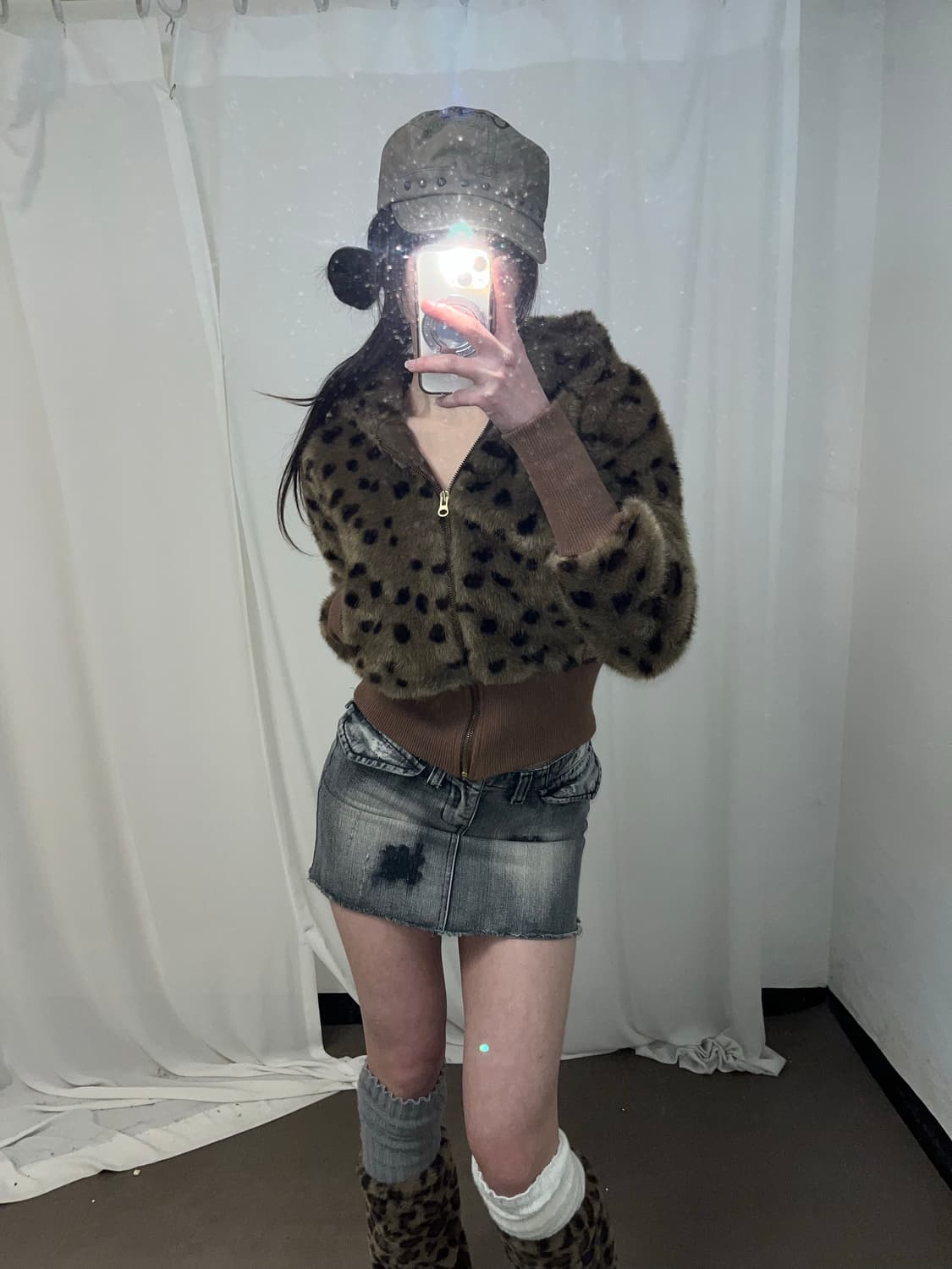 갸루 레오파드 퍼 후드집업  상품이미지5