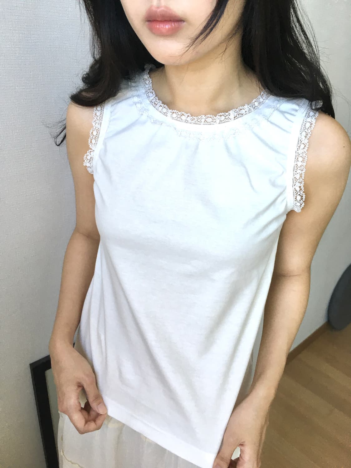 빈티지 레이스 스판 슬리브리스 화이트 상품이미지8