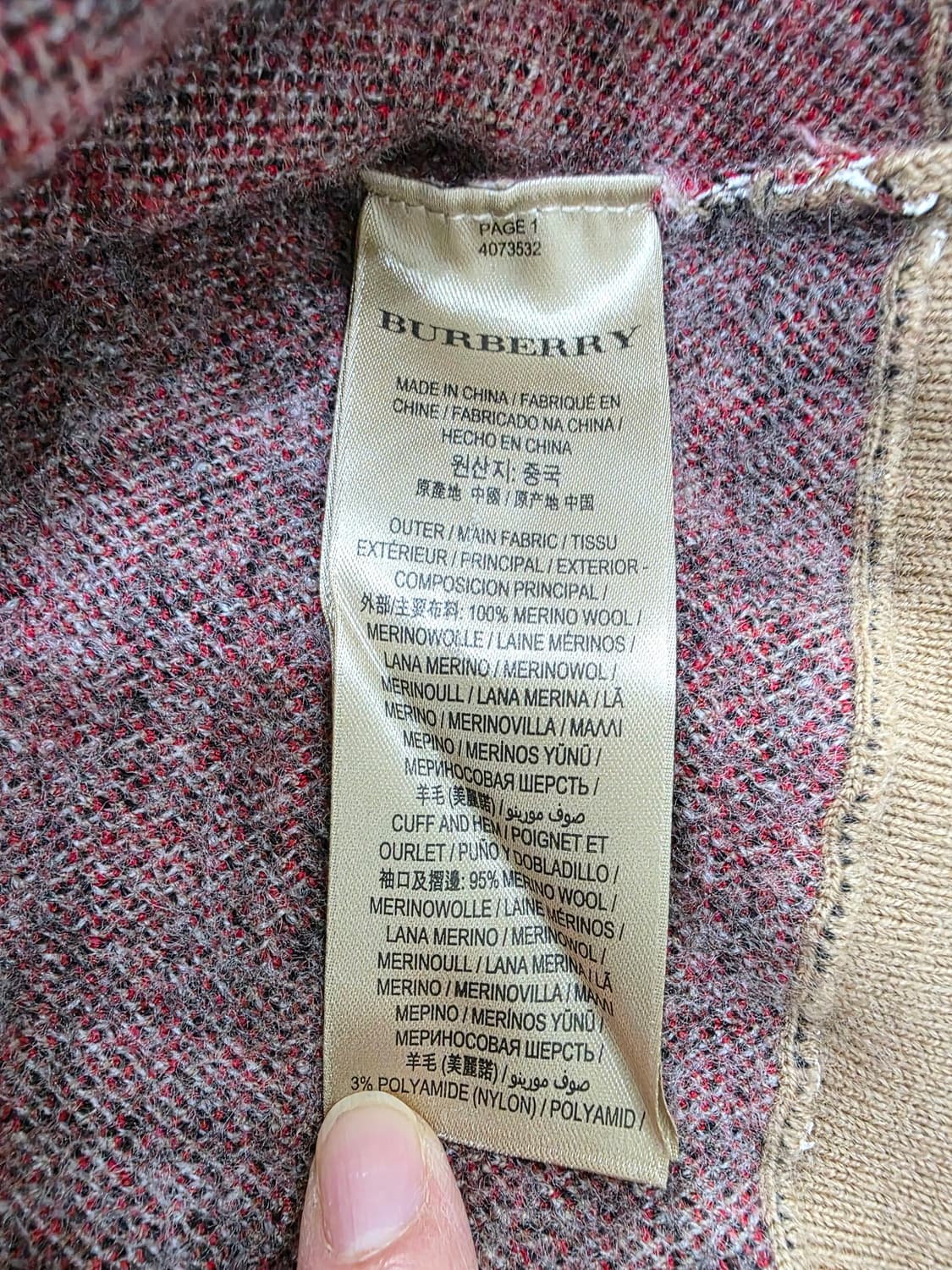 버버리 그래피티 체크 메리노 울 니트 ~44반 상품이미지9