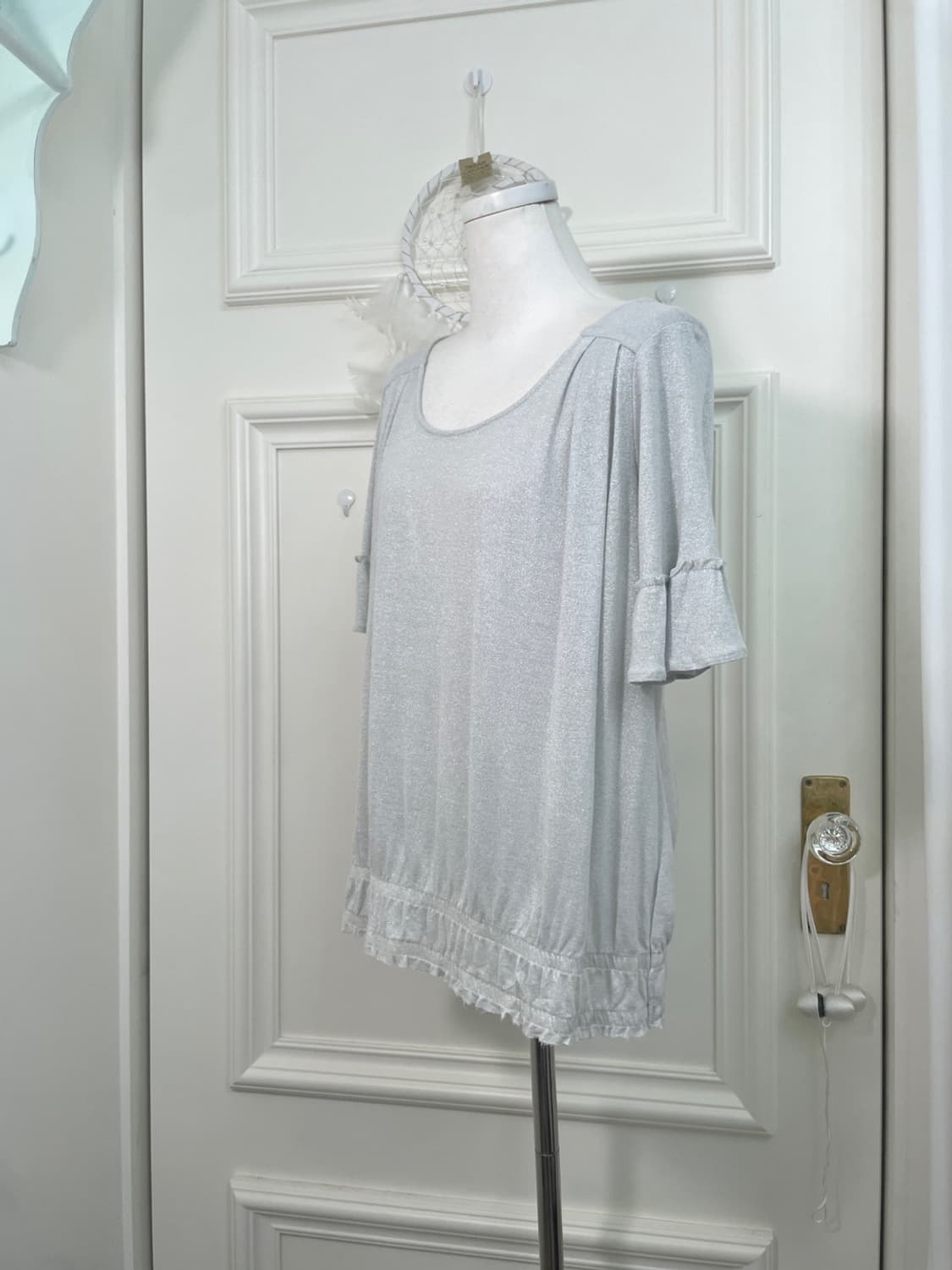 sheer gray glitter pleats loose top 상품이미지2