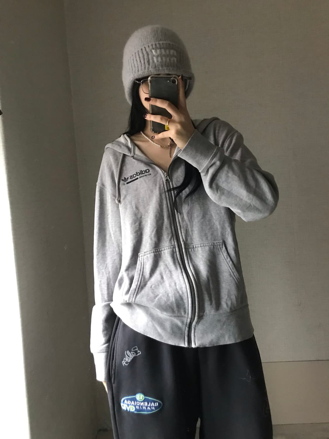 아디다스 빅로고 그레이 후드집업 상품이미지4