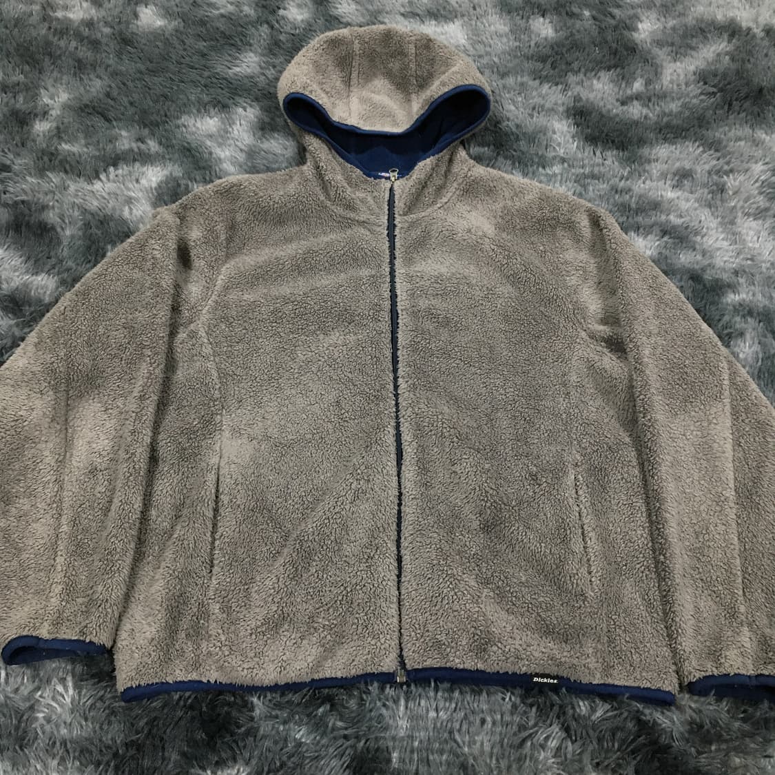 투티/0291 디키즈 플리스 뽀글이 후리스 베이지 브라운 배색 후드 집업 상품이미지2