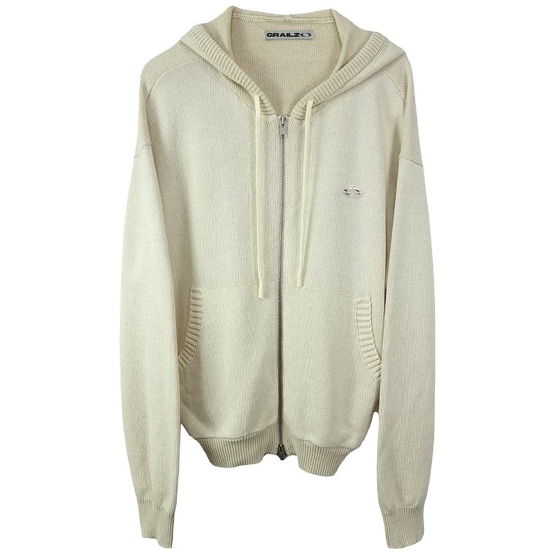 [그래일즈] 로고 엠블럼 오버핏 니트 후드 집업 베이지 M19961 상품이미지2