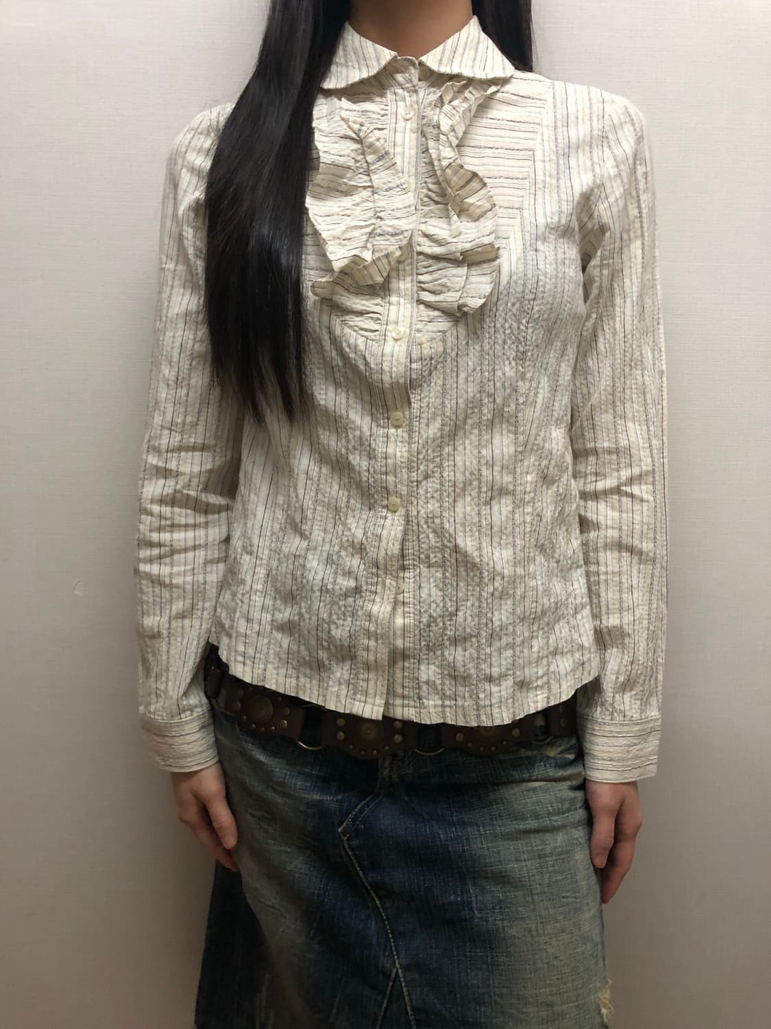 빈티지 화이트 스트라이프 프릴 블라우스 상품이미지4
