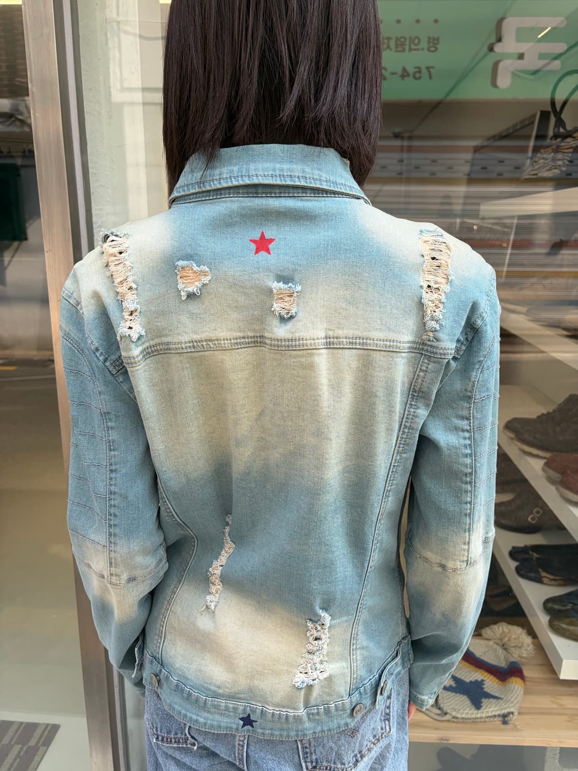 Showblanc 스타 포인트 디스트로이드 데님 집업 자켓 상품이미지4