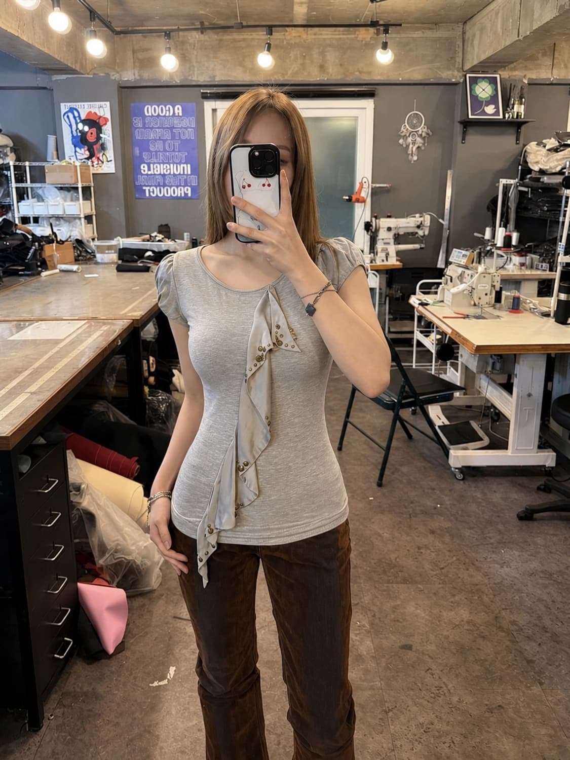 Karen Millen Stud & Silk Frill Tee  상품이미지1