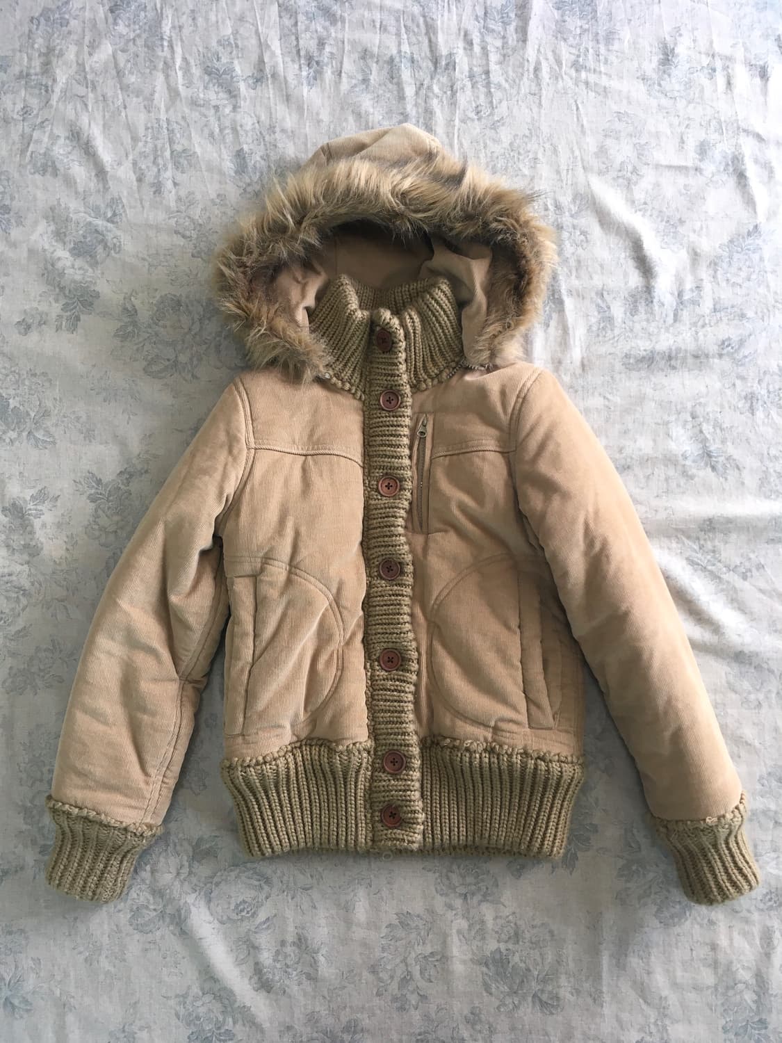 빈티지 카멜 퍼 후드 코듀로이 패딩 점퍼 상품이미지5