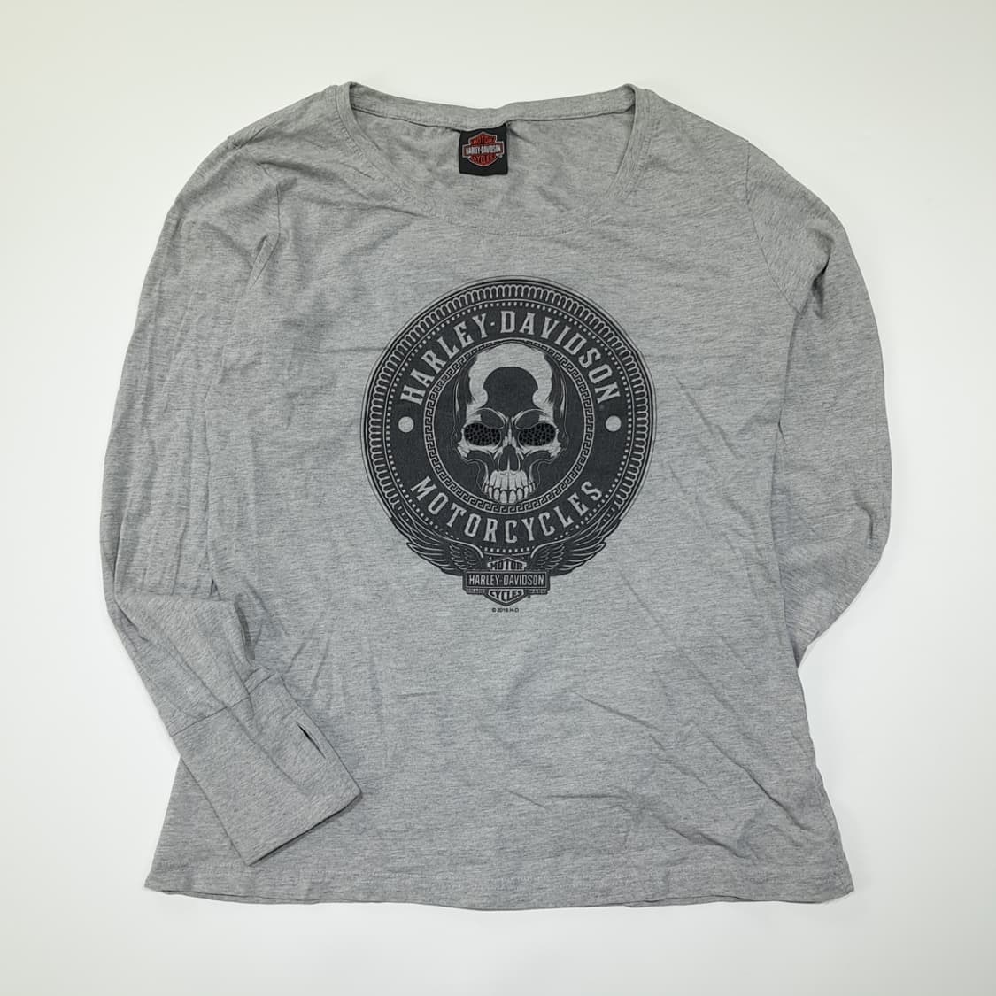 CL566 XL 할리데이비슨 해골비즈 헤더그레이 티셔츠 긴팔티 상품이미지1