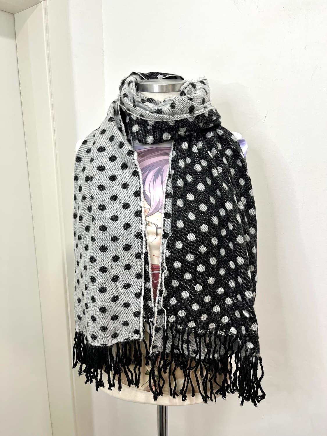 일본 빈티지 모리걸 도트 테슬 머플러 상품이미지1