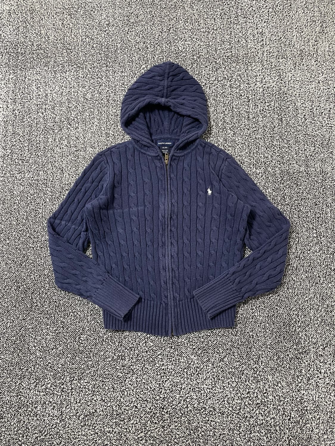 빈티지9. 폴로랄프로렌 케이블 니트 집업 가디건 스웨터 네이비 후드 상품이미지1