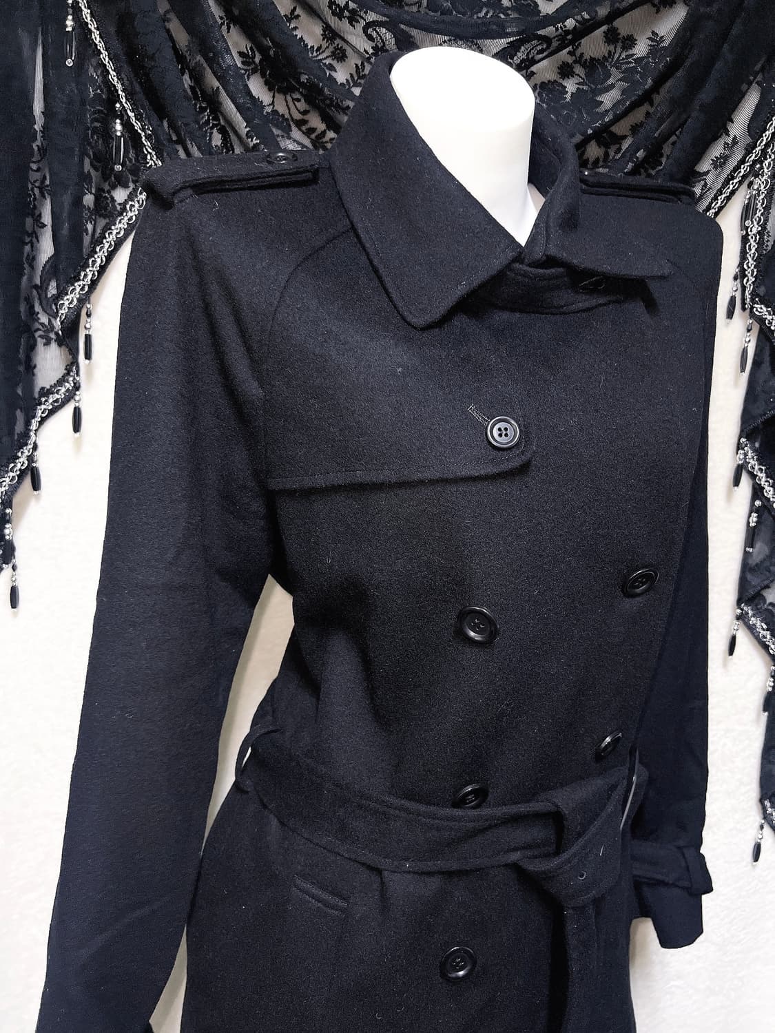 블랙 견장 버튼 모직 롱코트 자켓 고스펑크 갸루 고딕 베이직 다크 핀터 상품이미지8