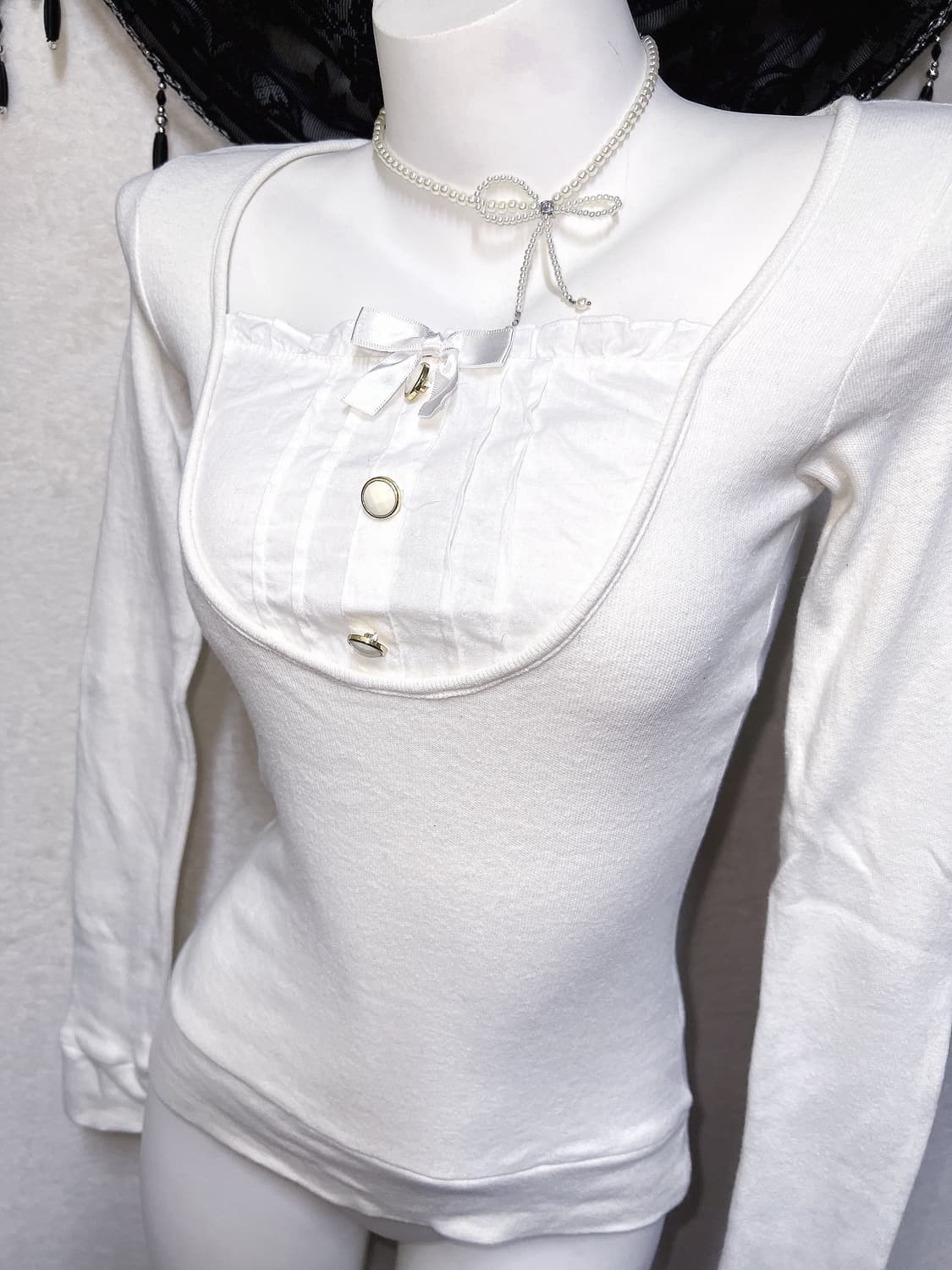 리즈리사 화이트 리본 로걀탑 로맨틱갸루 달천 라떼 핀터 공겜여주 러블리 상품이미지6