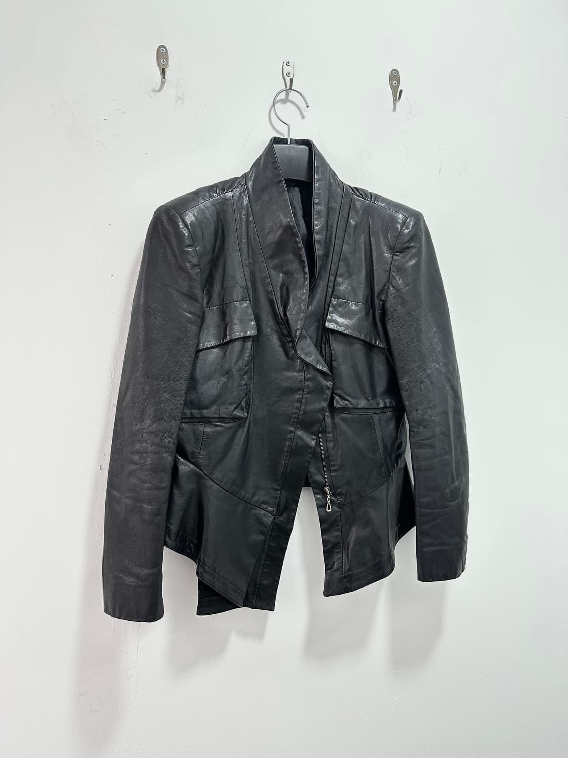 Asymmetric drape leather jacket  상품이미지5