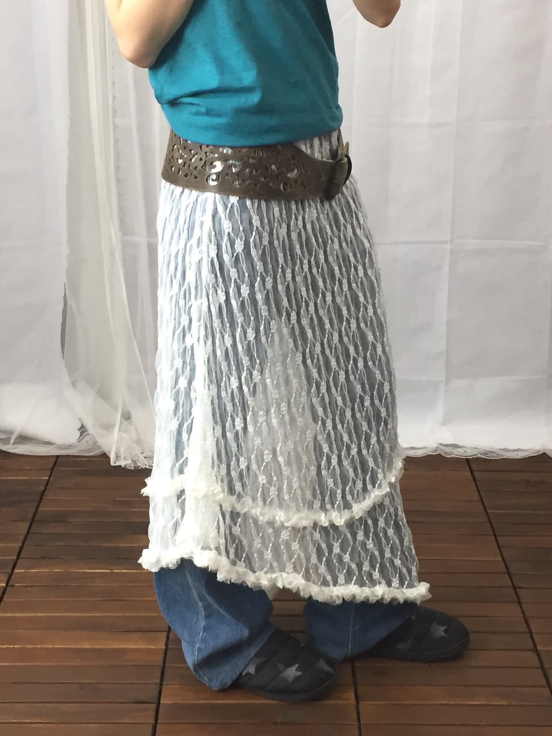 Jpn White Floral Ruffle Lace Skirt 상품이미지3