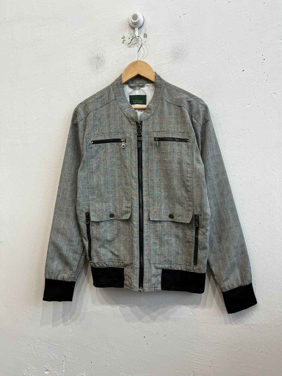 ZARA MAN 자라 린넨 체크 봄버 블루종 자켓 상품이미지1