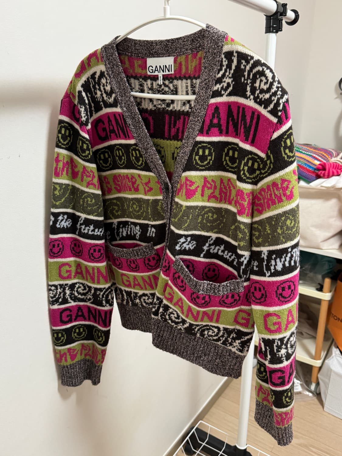 GANNI 로고 프린트 울 멀티패턴 니트 가디건 M사이즈 상품이미지2