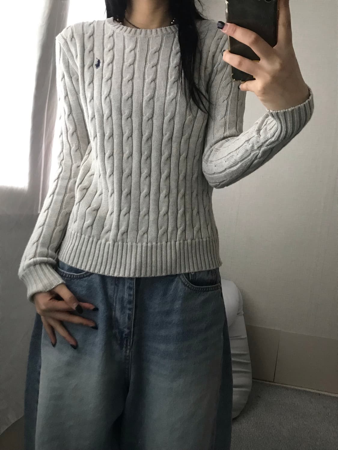 폴로 연그레이 케이블 니트 상품이미지4
