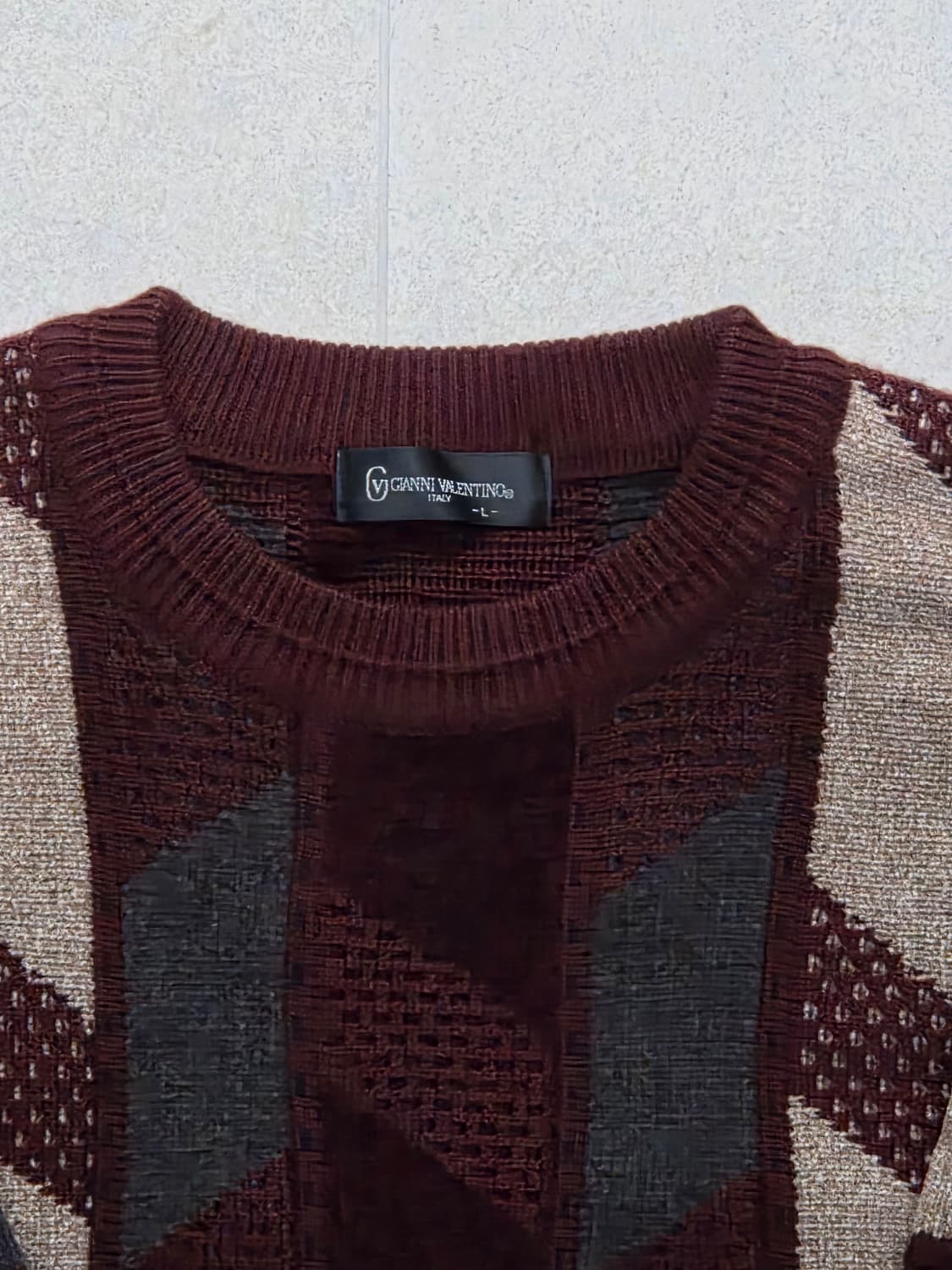 빈티지 패턴 라운드넥 울 니트 L 상품이미지3