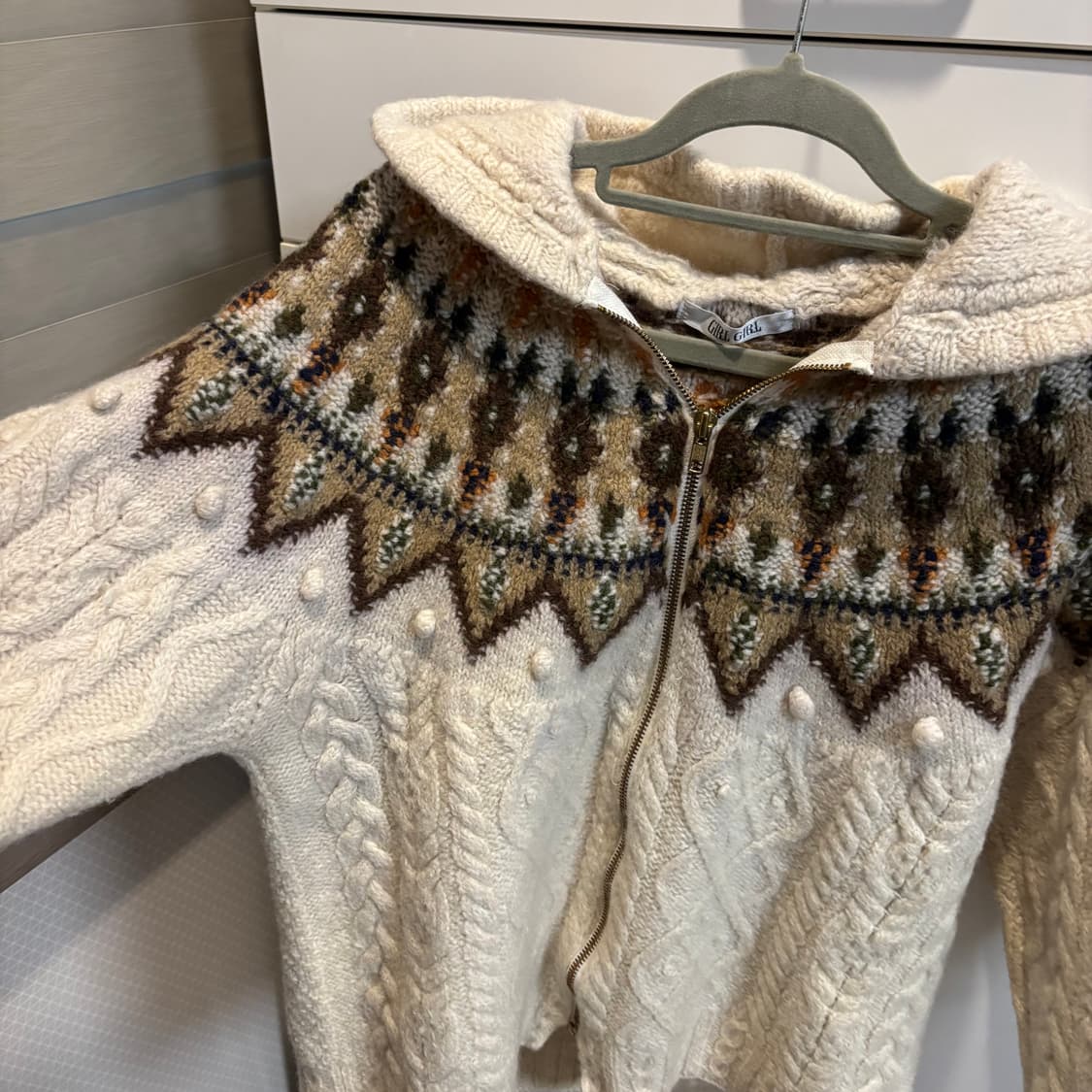 울 100% 노르딕 패턴 후드 니트 집업 가디건 상품이미지8