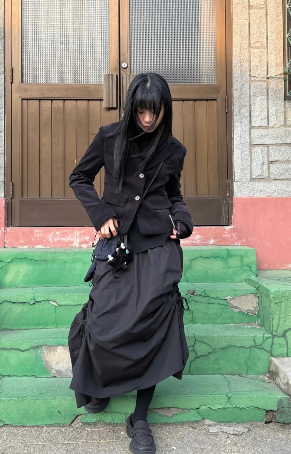 Woohwa side strap shirring sk black 상품이미지1