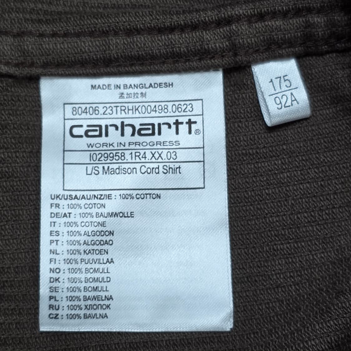 0066 Carhartt WIP 칼하트 매디슨 코듀로이 셔츠 M (브라운 상품이미지8
