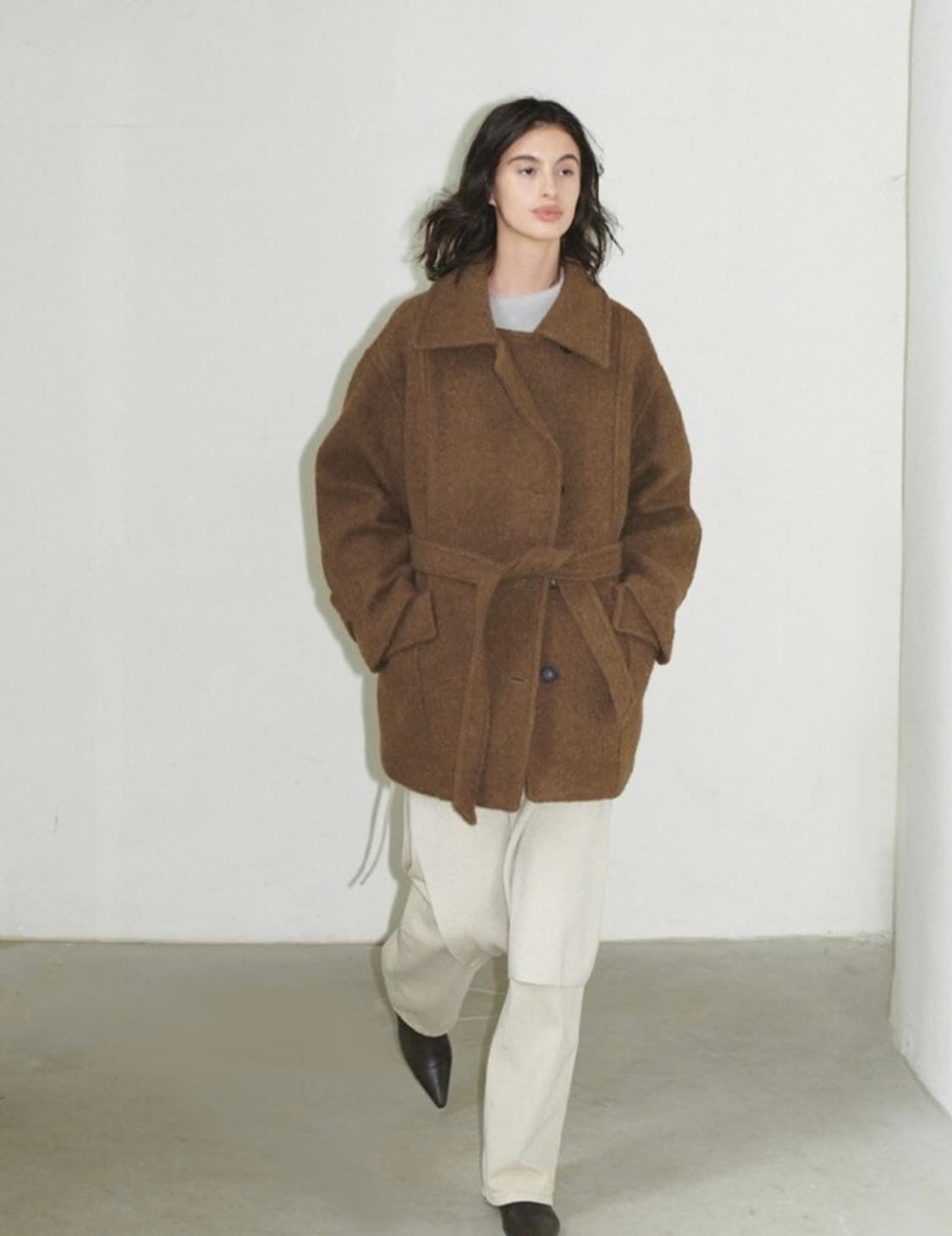 루에브르 알파카 부클 벨티드 코트 브라운 상품이미지6