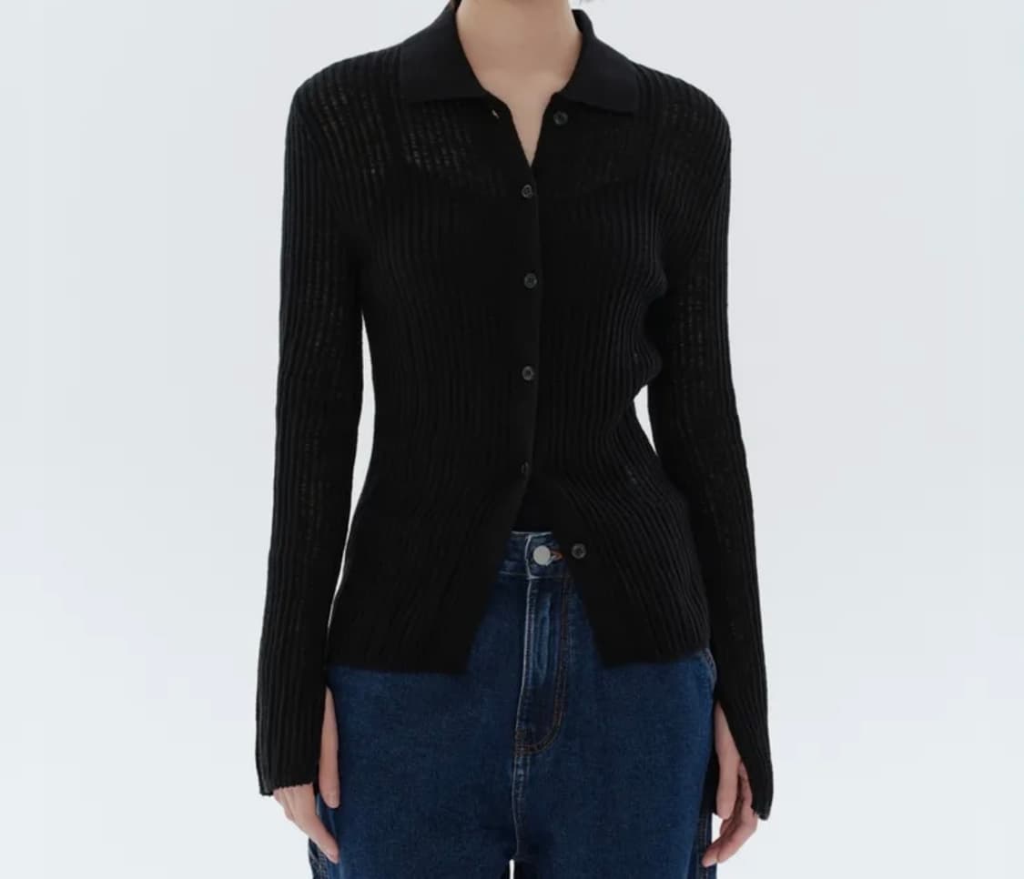 [L] 우먼즈 버티컬 크로셰 슬림 칼라드 가디건 상품이미지1