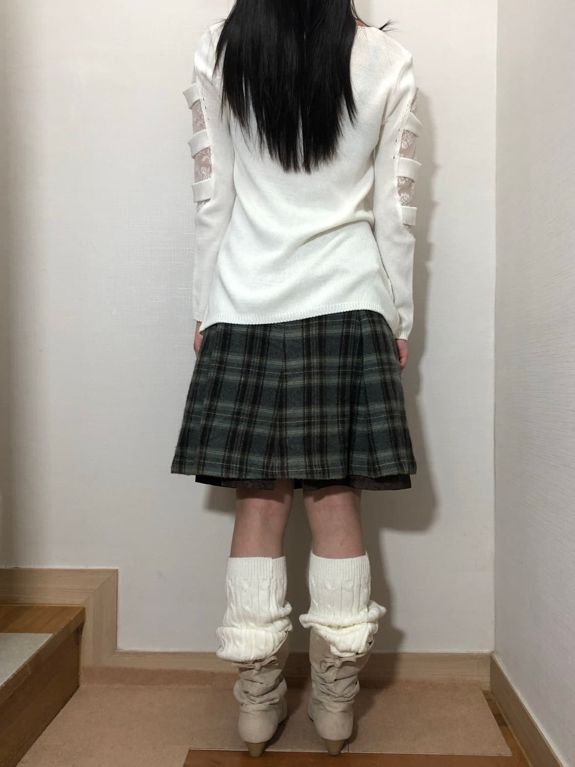 빈티지 그린 체크 울 미디 스커트 상품이미지8