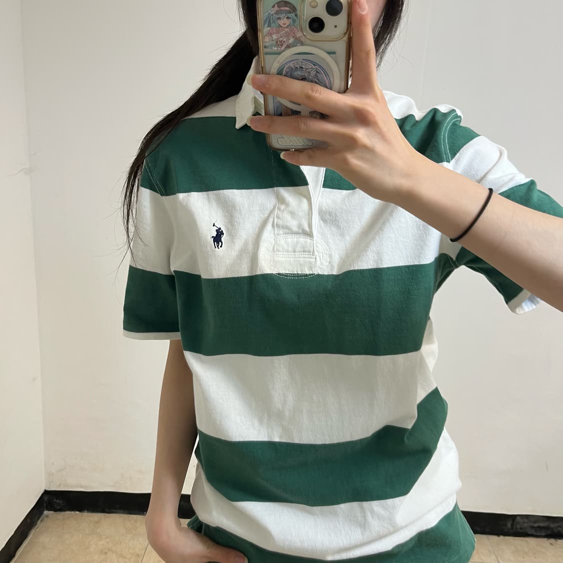 Polo Green Stripe Collar T-Shirt 상품이미지3