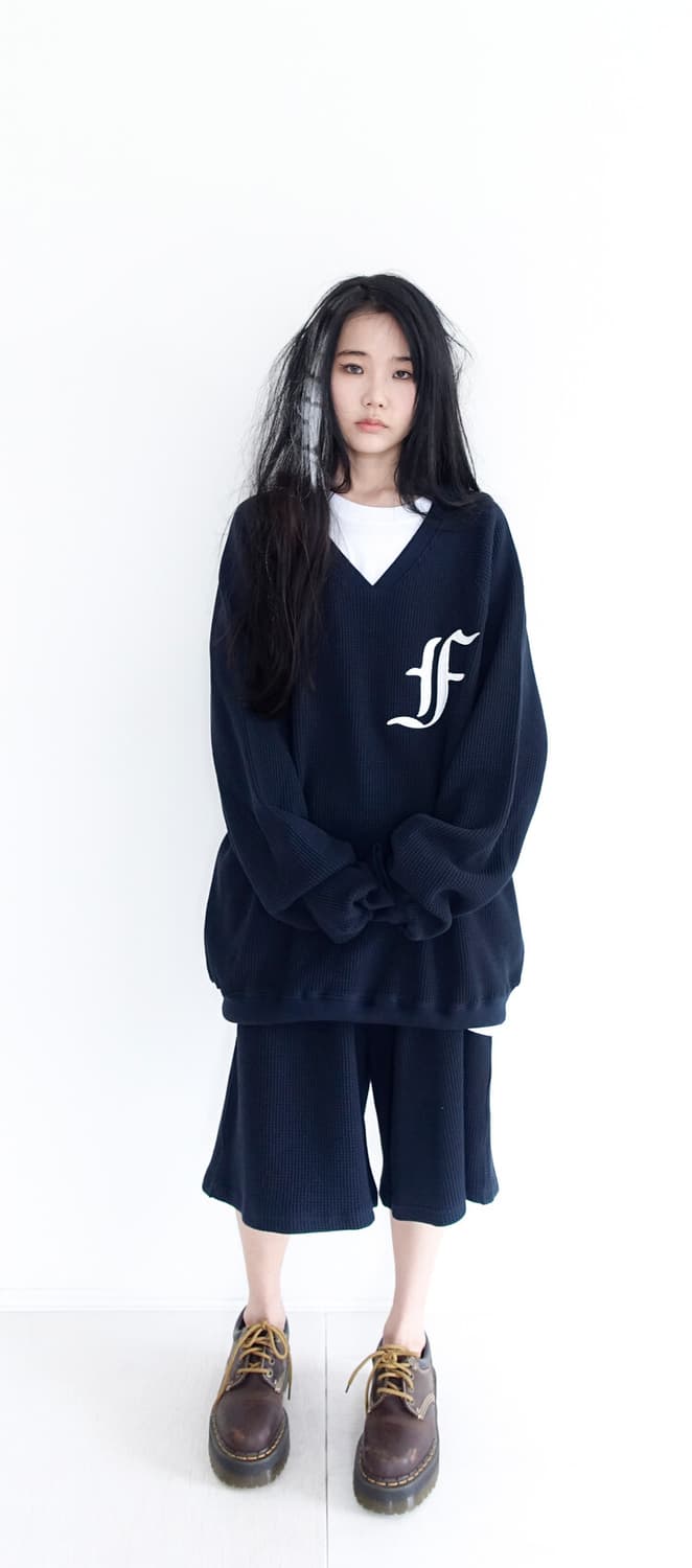 샵페어리 와플 박시 맨투맨 네이비 waffle boxy MTM 상품이미지1