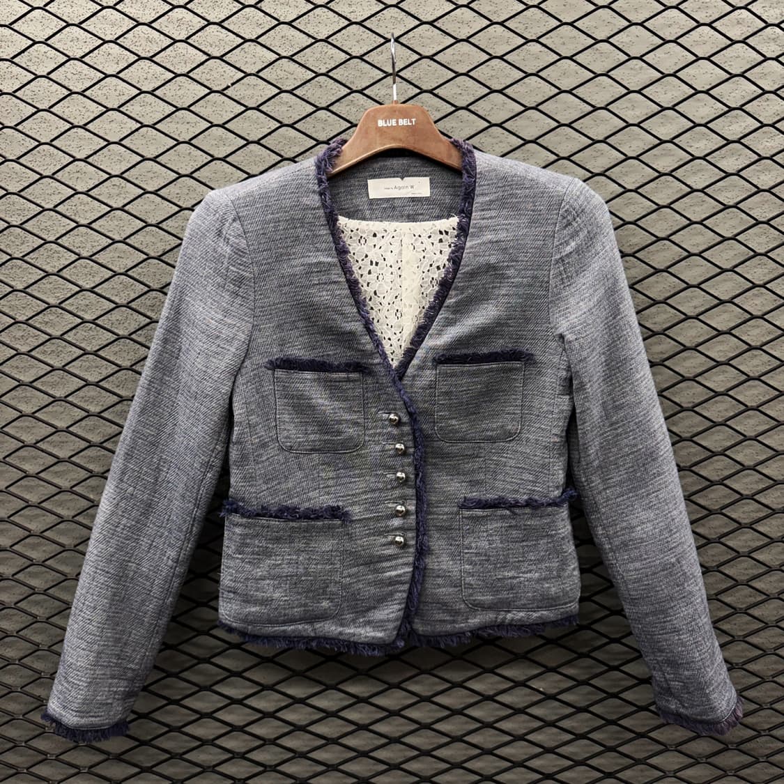 JPN VINTAGE 크롭 트위드자켓 레이스 안감 4포켓 프린지 디테일 상품이미지2
