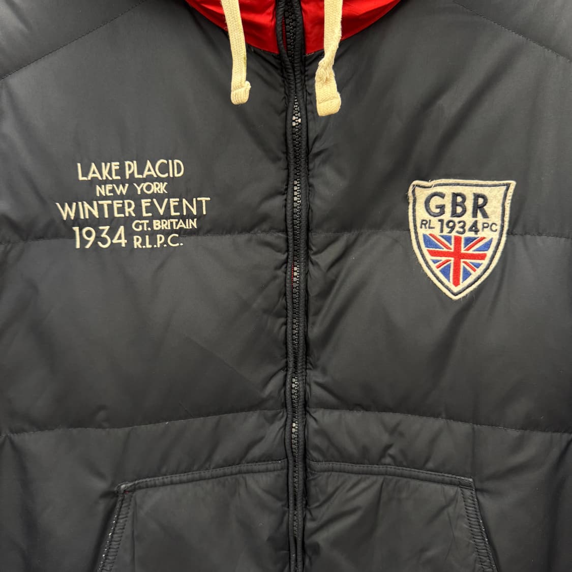 폴로 랄프로렌 다운 패딩 자켓 GBR 1934 로고 포인트 네이비 레드 상품이미지5
