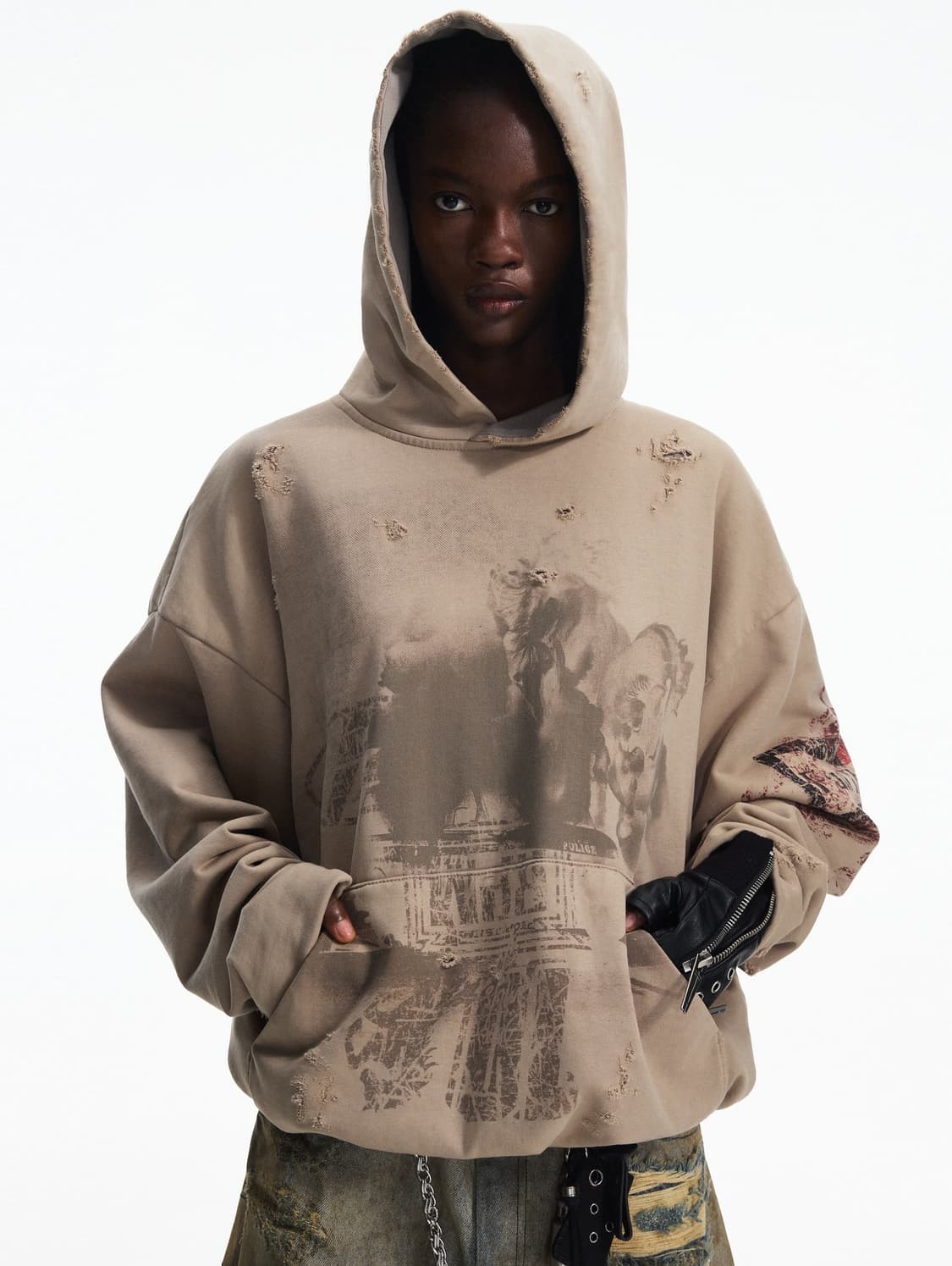 빈티지 무드 프린팅 디스트로이드 후드  상품이미지4