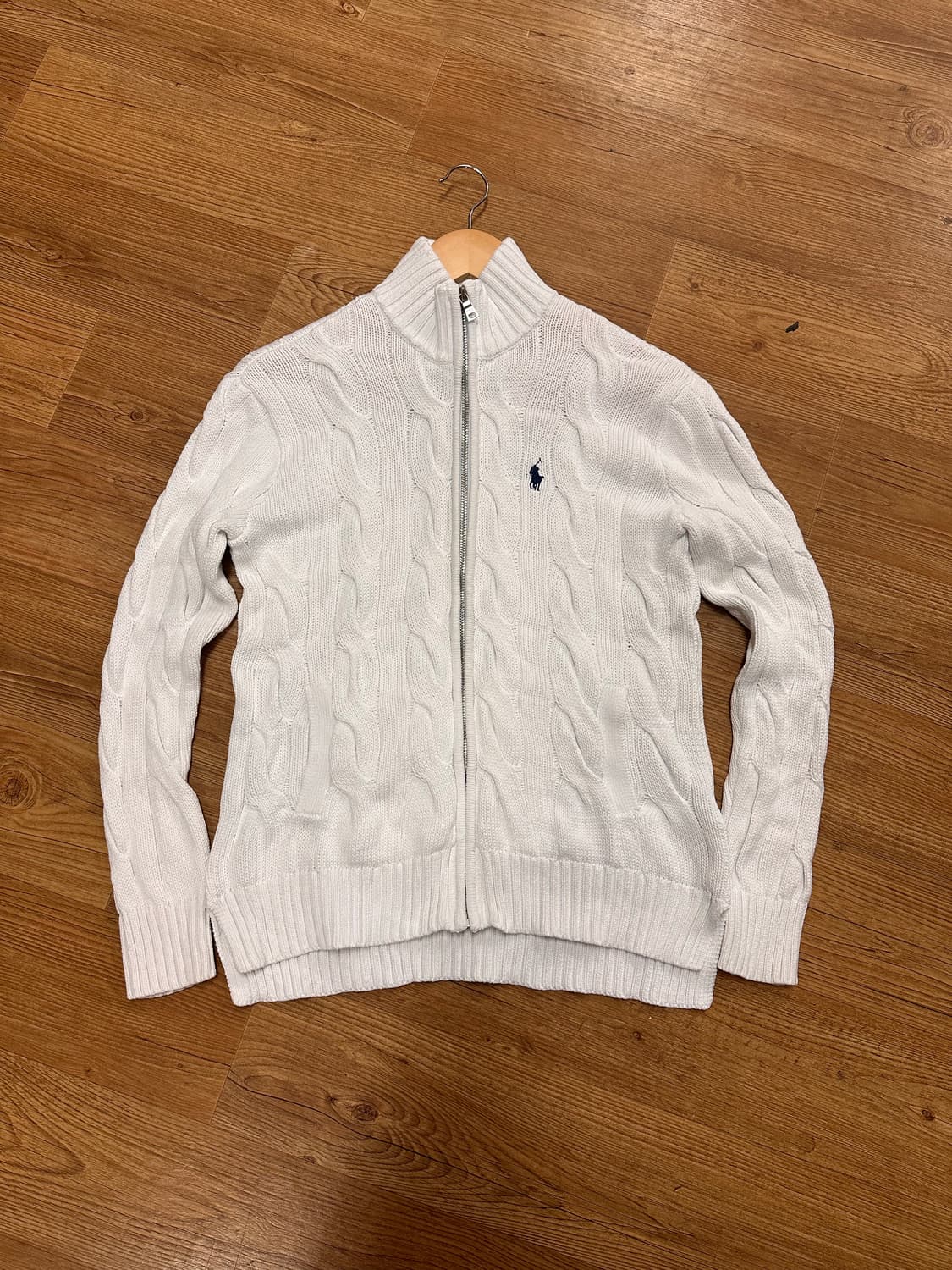 (S)폴로 케이블 니트 집업 화이트 상품이미지1