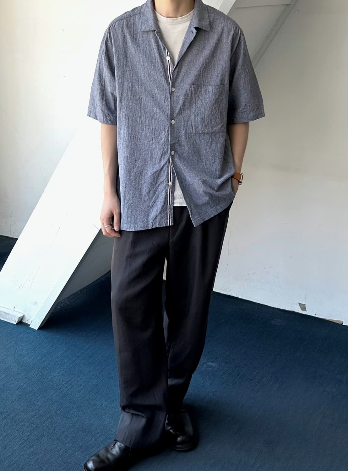 Natural cotton woven fabric H/S shirt 상품이미지8