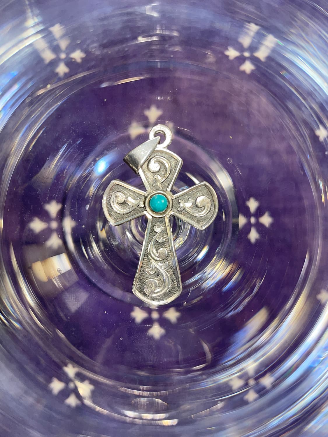 Sterling Turquoise Floral Cross Pendant 상품이미지2