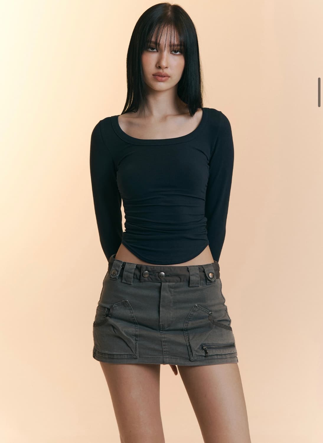 플리즈노팔로우 모모 셔링 탑 네이비 상품이미지3