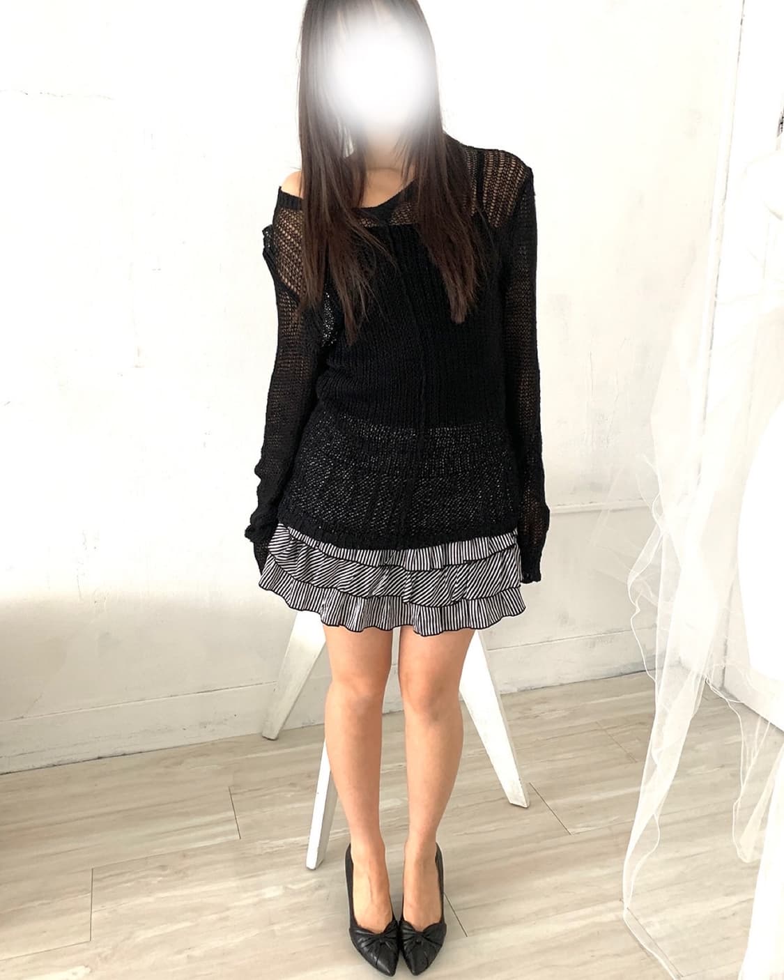 Feminine black knit long-sleeve 상품이미지3