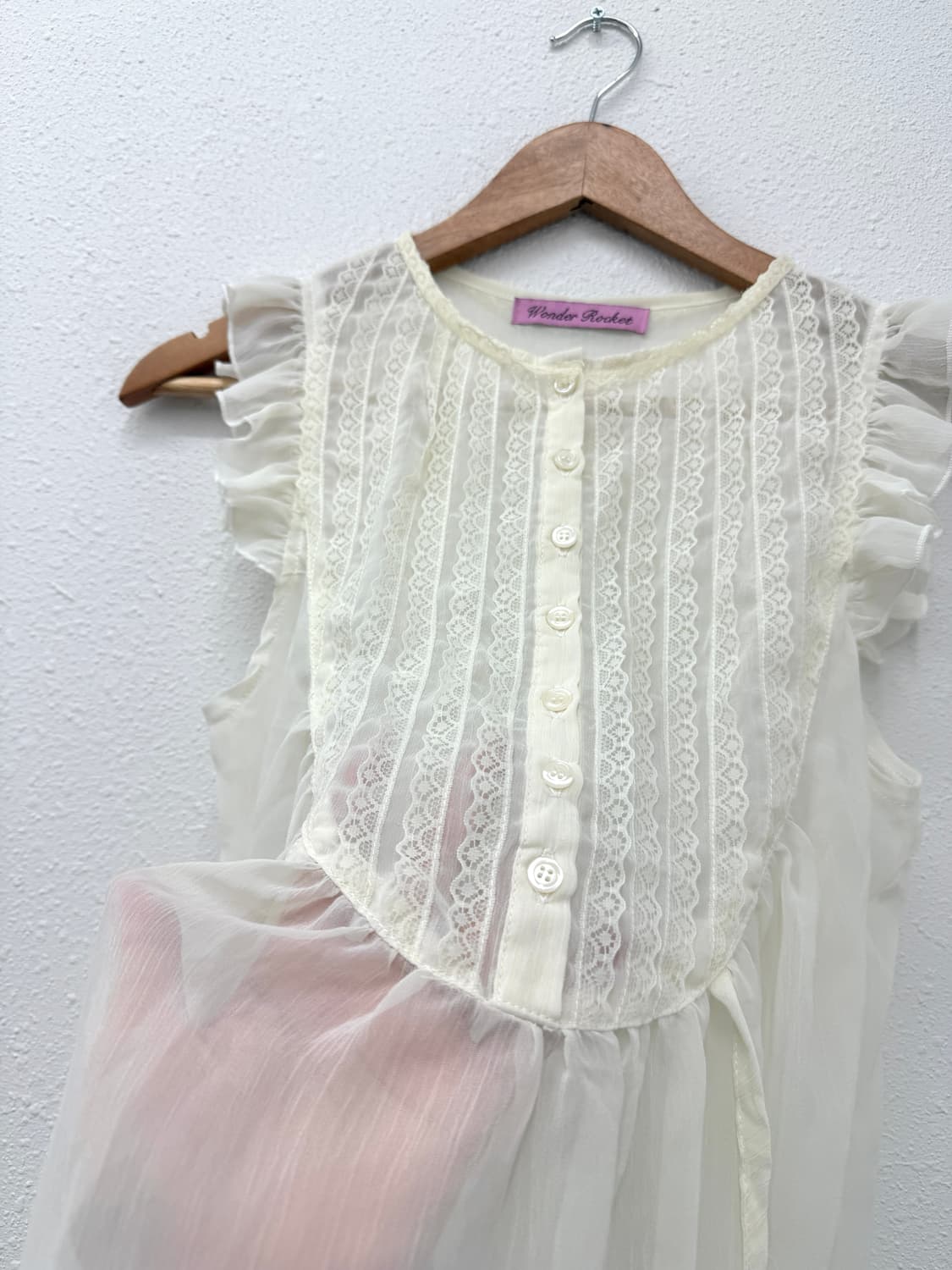빈티지 Wonder Rocket 레이스 프릴 시스루 슬리브리스 상품이미지6