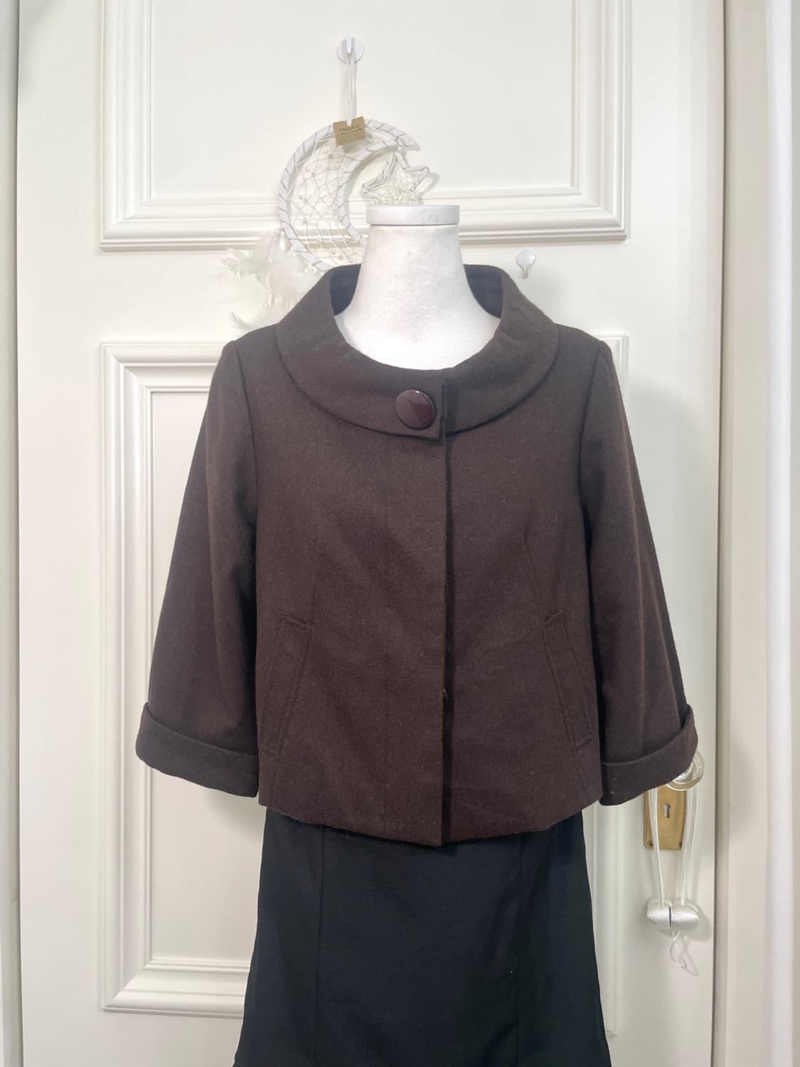 choco brown button point wool mini coat 상품이미지1