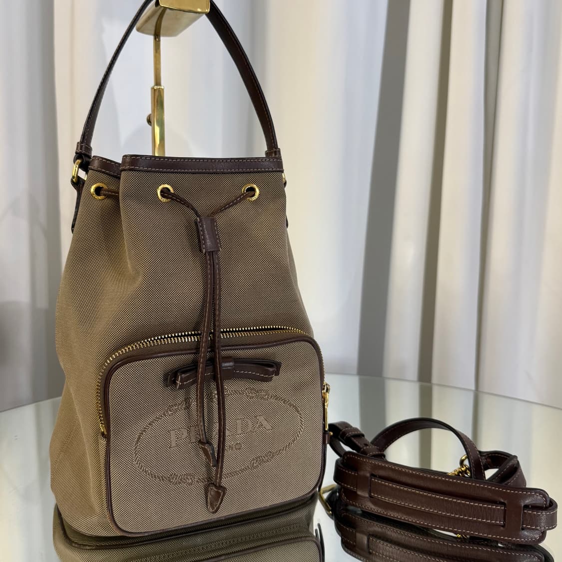 프라다 밀라노 패브릭 버킷백 브라운 상품이미지2