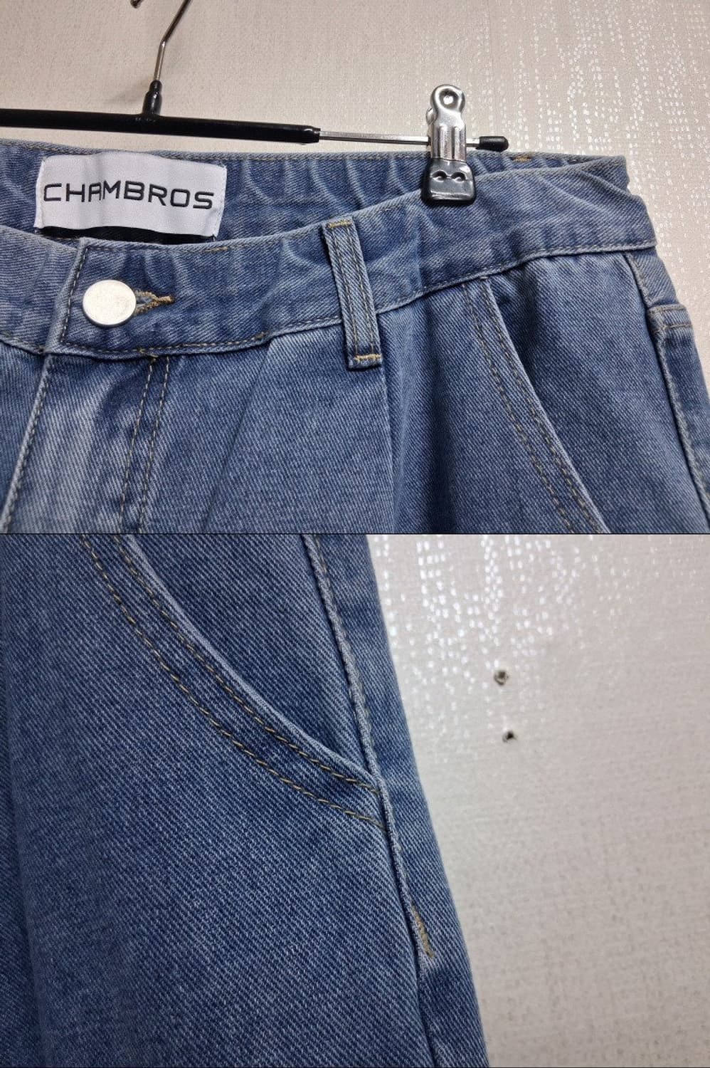 CHRMBROS 남성 오버핏 통청바지 와이드팬츠 청통바지  허리35 36 상품이미지3