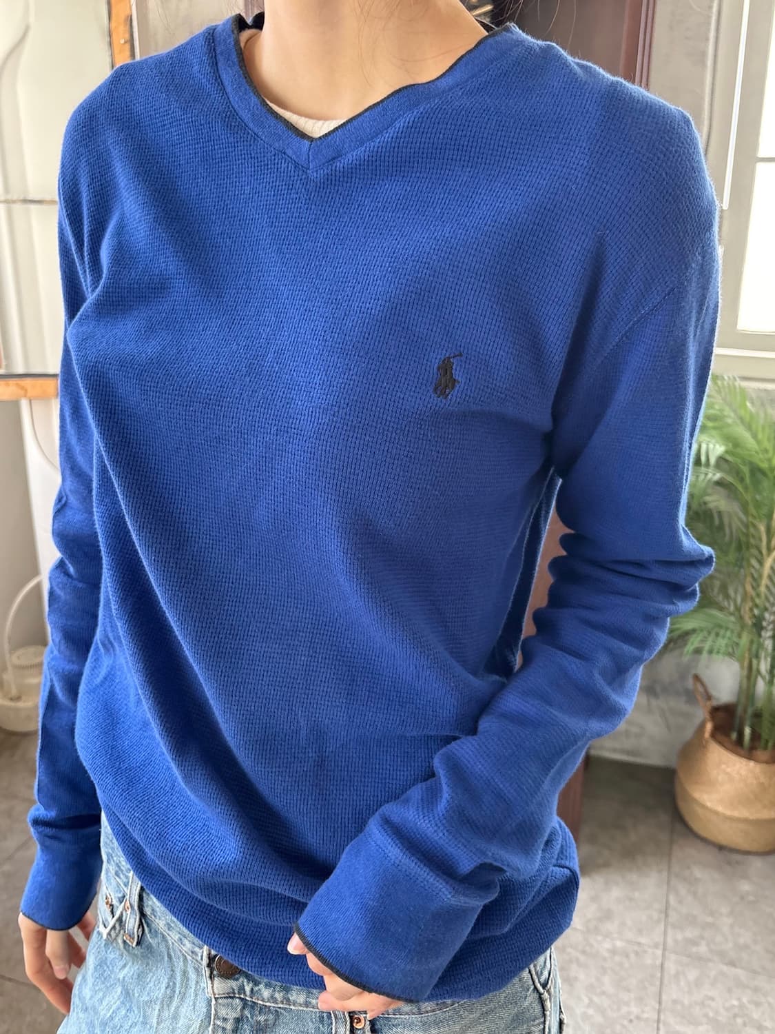 폴로 와플 롱슬리브 블루 상품이미지2