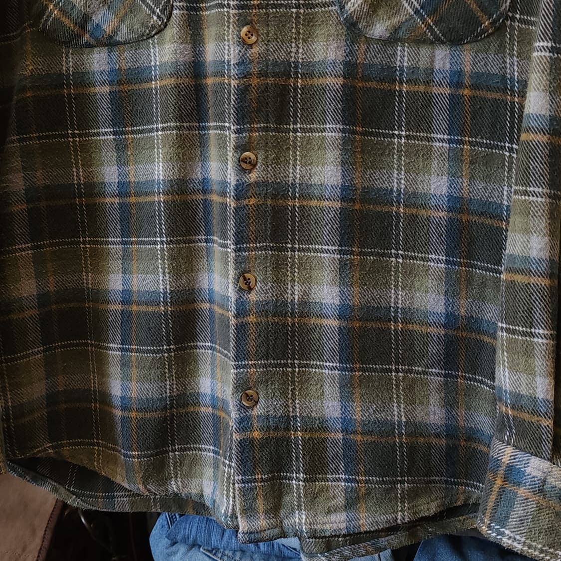 90s 아메리칸 빈티지 체크셔츠 헤비 플란넬 워크셔츠 그린 체크  41 상품이미지7
