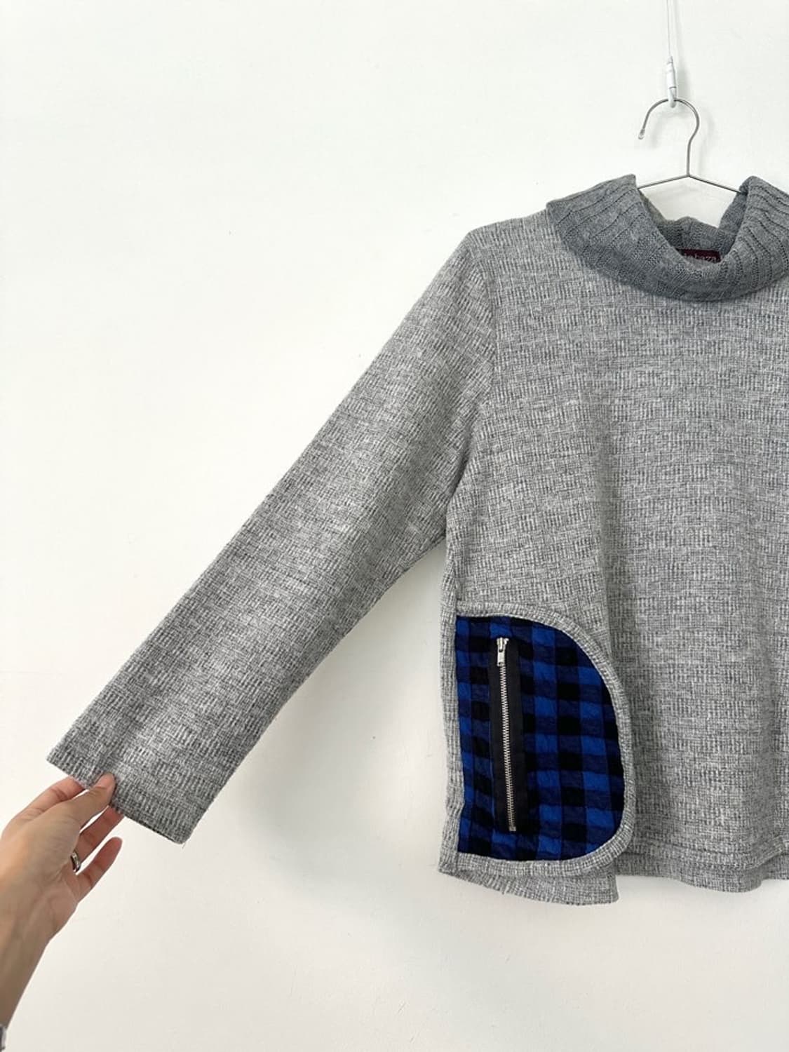 Highneck check point warm top / grey 상품이미지3