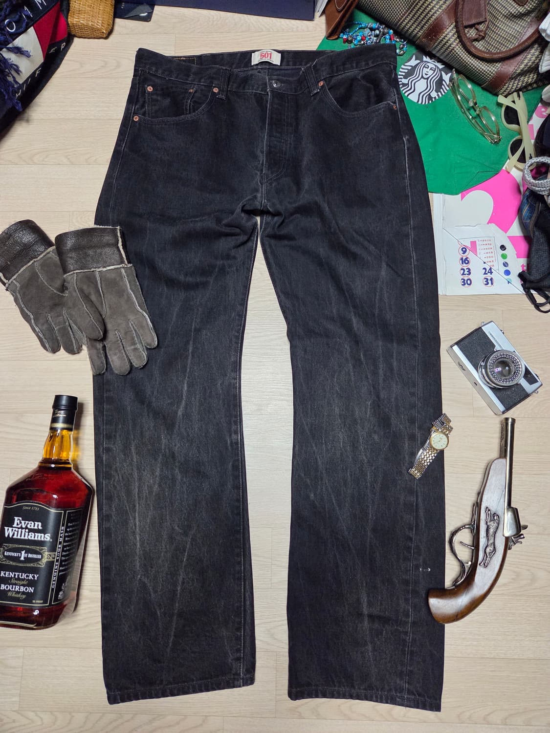 LEVIS 501 빈티지크랙 워싱 흑청 플레임 상품이미지1