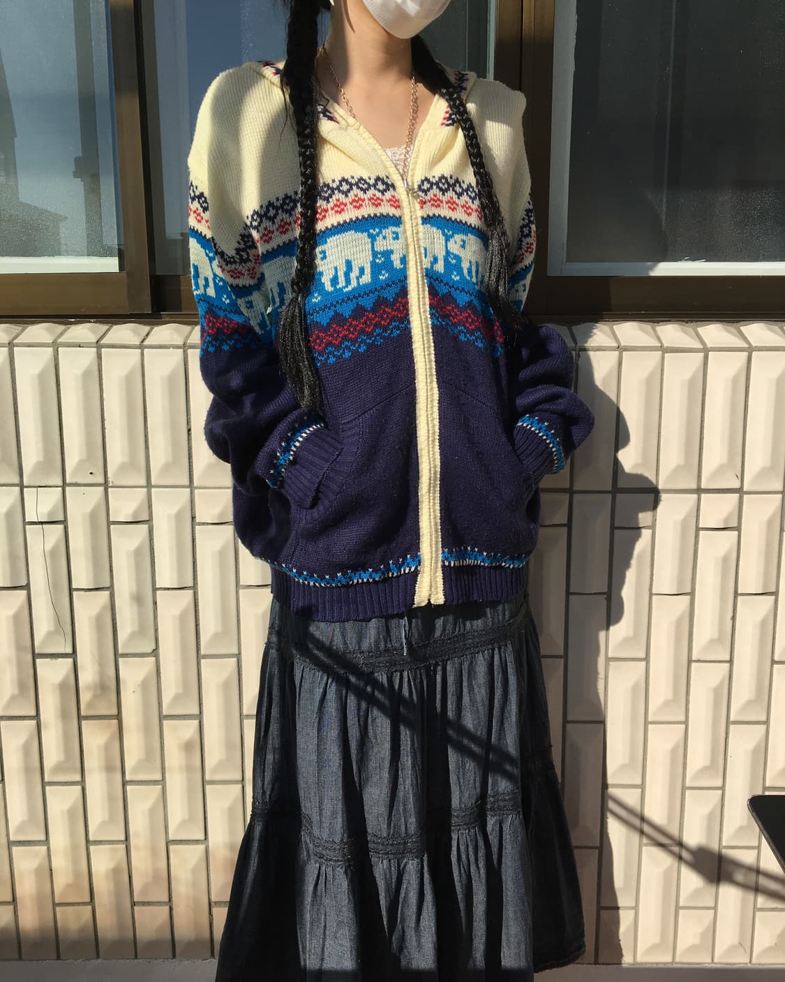 Bear pattern knit hood zip up 상품이미지6