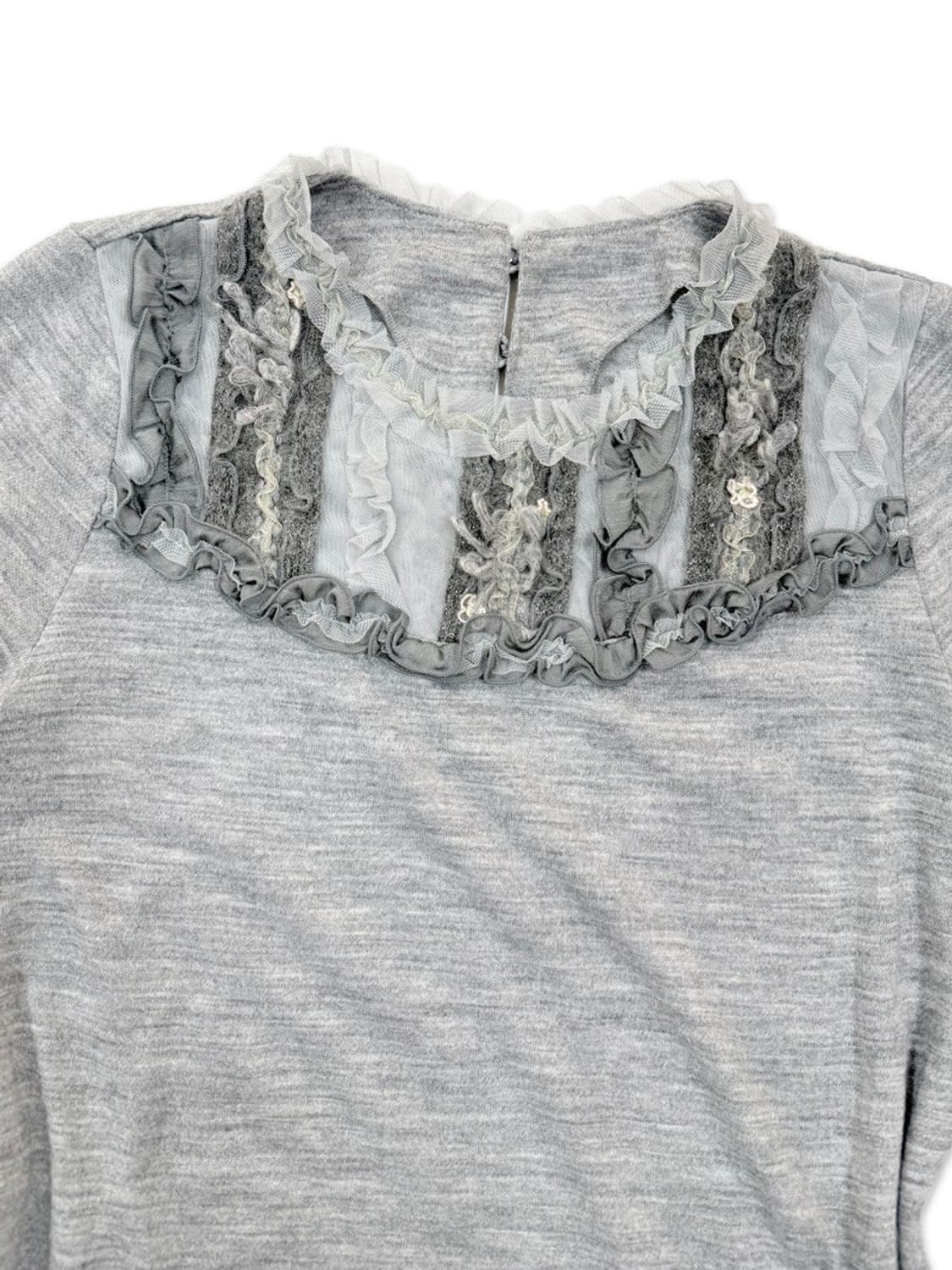 빈티지 그레이 레이스 프릴 셔링 긴팔티 상품이미지3
